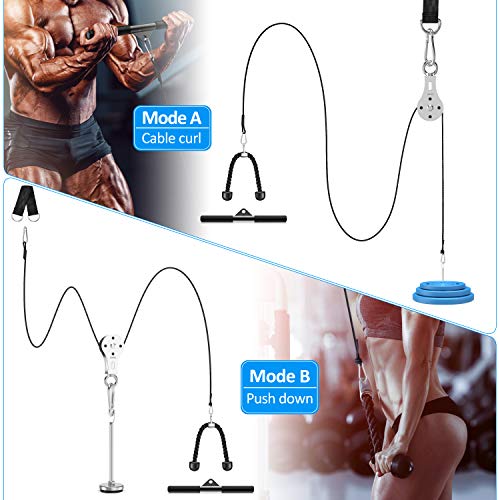 YINMIO Cable Pulley, Fitness LAT and Lift Pulley System, 2Meter DIY Pulley Cable Attachment, Cable Pulley System Gym, for Triceps Pull Down, Biceps Curl, Back, Forearm, Shoulder-Home Gym Equipment