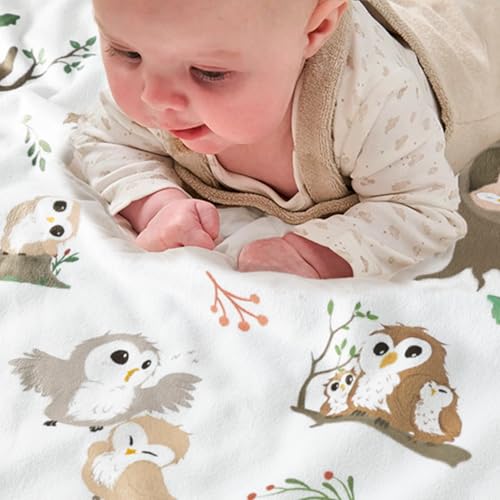 Image of BOPRIO Baby Blankets for Unisex Boys Girls, Ultra Soft Nursery Minky Blankets with Owl Family Design and Dotted Fleece Backing, Cozy Bed Throws for Newborn Toddler Gift 30 x 40 Inch