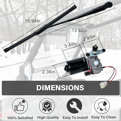 Wadoy Utv Windshield Wiper Kit 12V Compatible With Polaris Ranger Rzr 800/900 / 1000, Electric 90 Degree Windshield Wiper Motor & Universal Utv Windshield Wiper Kit 16 Inch Wiper Blade thumb #1