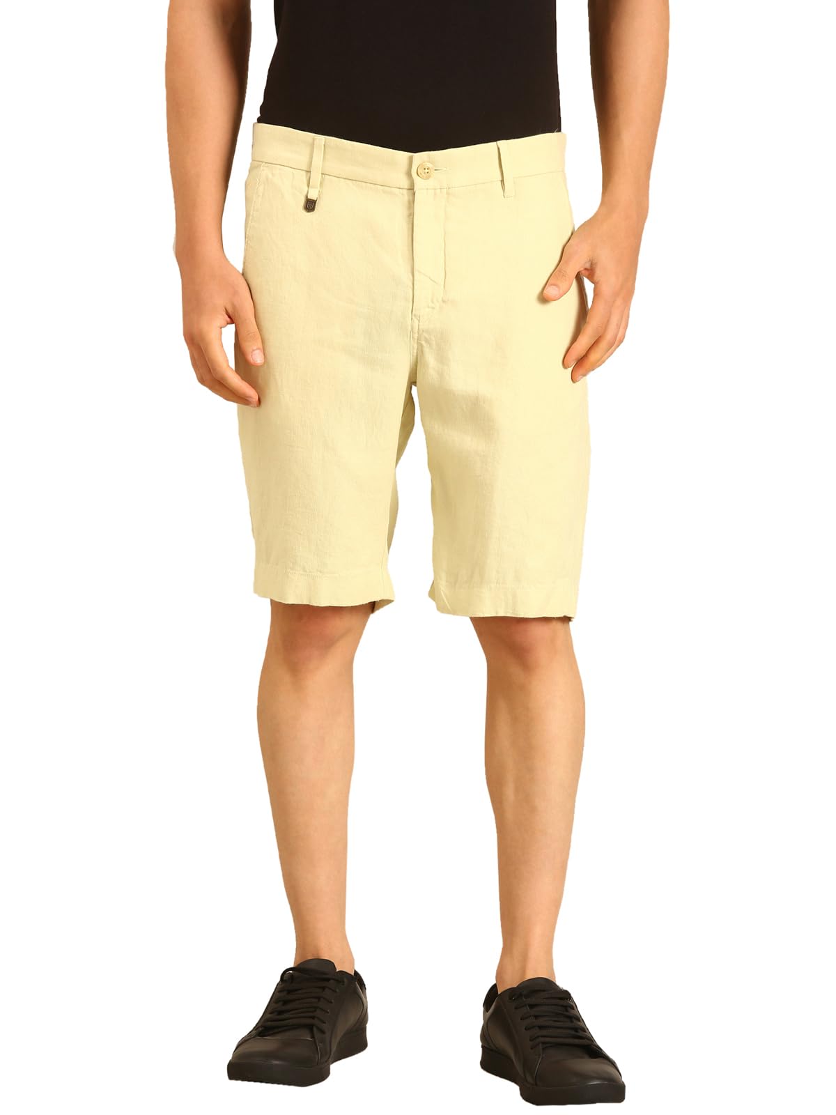 linen club Men's Linen Pale Yellow Solid Contemporary Fit Casual Shorts-picture-18
