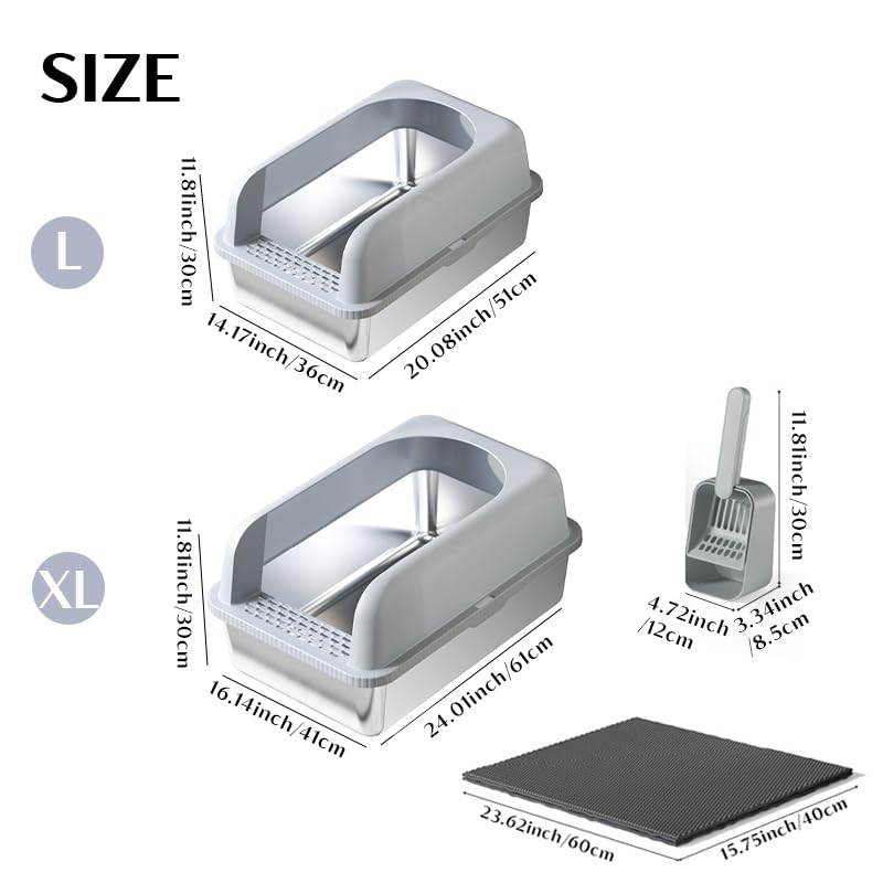 Caja de arena para gato de acero inoxidable grande miniatura 2