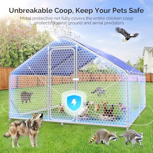 Sino Luban Large Metal Chicken Coop Run for 20 Chickens/Ducks, Chicken Runs for Yard with Waterproof Cover, Chicken Enclosure Pen Outdoor, Walk-in Poultry Cage (Upgrade Top & Corner Support Brace)