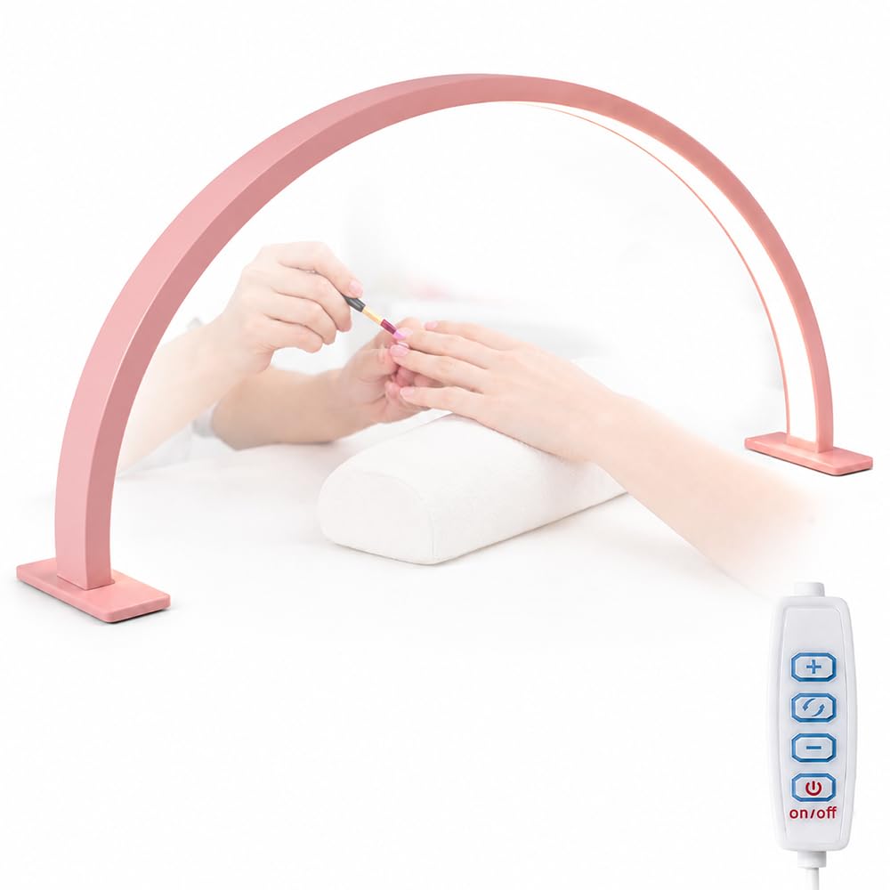 Half Moon Light for Nail Desk, 3 Colour Modes and Brightness Half Moon Nail Desk Lamp, USB Nail Tech Light for Desk Arch, Nail Desk Light for Beauty Eyelash Makeup Crafts Reading Nail Tech (Pink)
