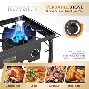 ROVSUN 2 Burner Gas Stove with Side Shelves, 150,000 BTU Portable Propane Stove with Removable Legs, Wind Panels & Regulator for Camping Home Backyard Cooking Brewing Canning Turkey Frying ROVSUN 2 Burner Gas Stove with Side Shelves 150000 BTU Portable Propane Stove with Removable Legs Wind Panels Regulator for Camping Home Backyard Cooking Brewing Canning Turkey Frying