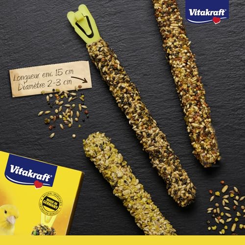 Vitakraft Kräcker Mix, Vogelsnack, Knabberstangen, mit Ei und Grassamen, mit Aprikose und Feige, mit Honig und Sesam, zur Schnabelpflege, ohne Zusatz von Zucker (1x 80g) (Packung mit 10)