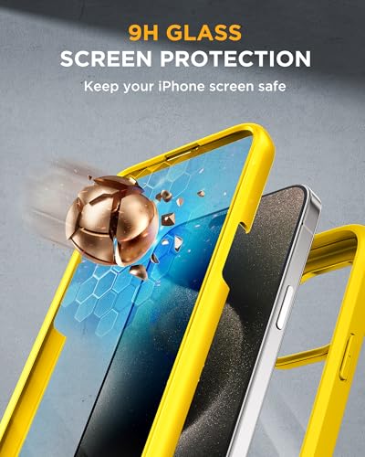 Image of Miracase Magnetic for iPhone 15 Pro Max Case 6.7'' [Compatible with Magsafe] Full-Body Drop Proof Phone Case for iPhone 15 Pro Max with Built-in 9H Tempered Glass Screen Protector,Magnetic Yellow