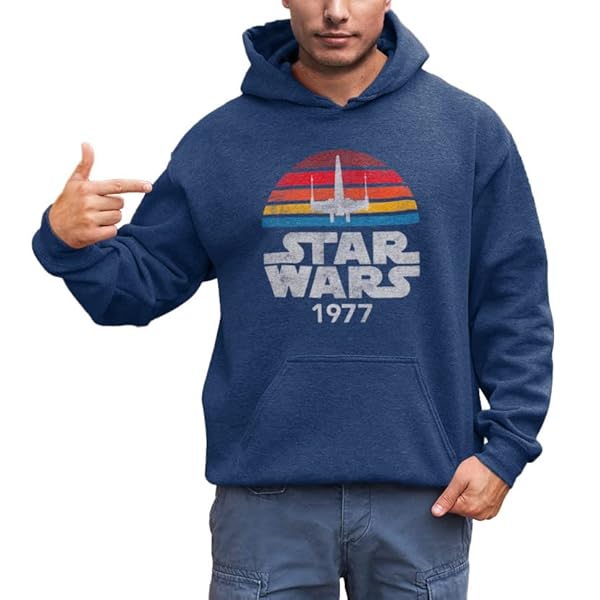 STAR WARS 1977 Logo Rainbow X-Wing Fighter Adult Men's Sweatshirt Graphic Hoodie, Navy Heather, Small