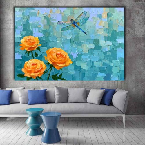 Toile libellule jaune rose grand format pour réveiller un mur blanc