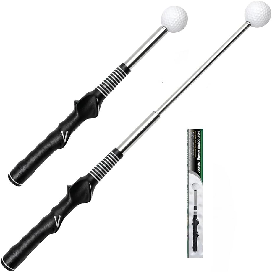 Joyzan Retractable Golf Swing Trainer, Golf Club Grip Training Aid Right Handed Chipping Hitting Portable Click Stick Accessories Strength Tempo Warm Up Practice Indoor Outdoor Golfers Men Beginners
