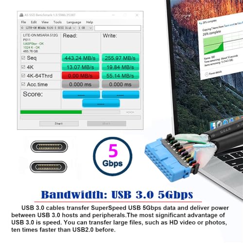 Image of cablecc 5Gbps 19 /20Pin USB3.0 Motherboard to Dual Ports USB-C Type-C Female PCI-E Back Panel Cable 50cm