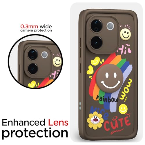 Image of Pikkme Back Cover for Vivo T3 Pro 5G / iQOO Z9s Pro 5G | Soft Silicone| Cute Rainbow Smile & 3D Cartoon Flower Design | Shockproof Raised Camera Protection Bumper Case (Brown)