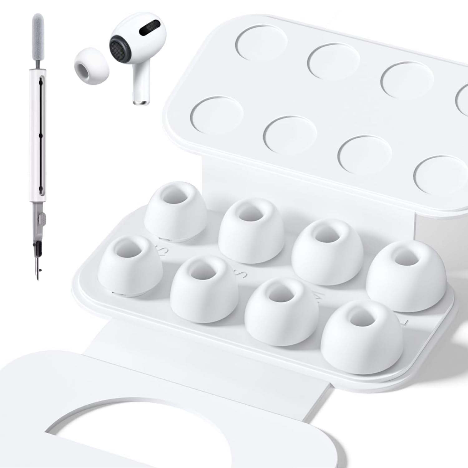 Flavizo 4 Pairs AirPods Pro Ear Tips for 2nd/1st Generation, Earbuds with Storage Case, Replacement Earbud Tips, Soft SiliconeEartips in 4 Sizes (XS/S/M/L) - White