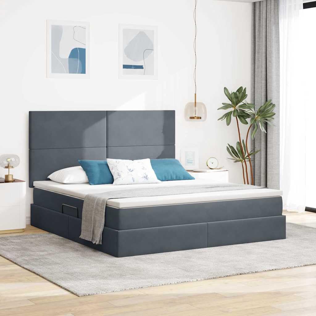 Łóżko z pojemnikiem i oświetleniem LED szary 160 x 200 cm