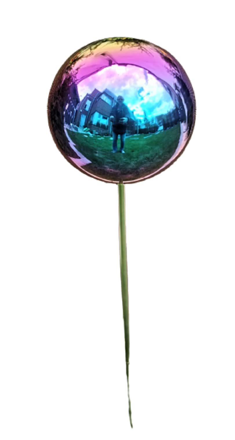 Gartenstecker Rosenkugel 10 cm mit Stab 80 cm aus Edelstahl Rainbow poliert