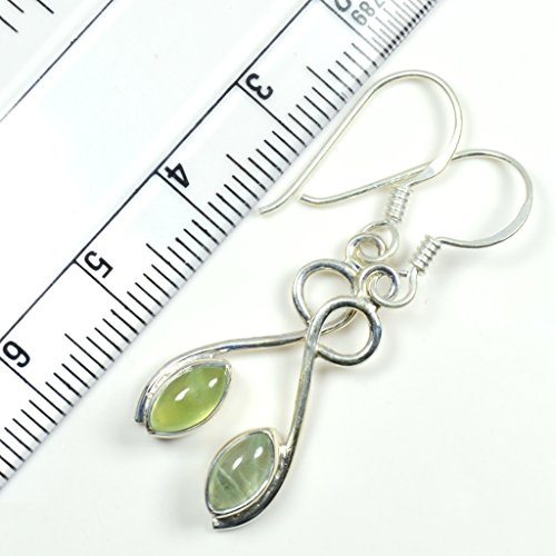 Pendientes de prehnita natural y plata 925, joyería india hecha a mano con diseño de marquesa 4