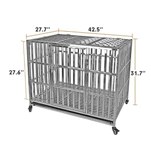 42 inch heavy duty dog crates for large dogs stainless steel indestructible large dog kennel indoor xl large dog crate cage with lockable rolling wheels double door and removable tray   cucciolini doodles