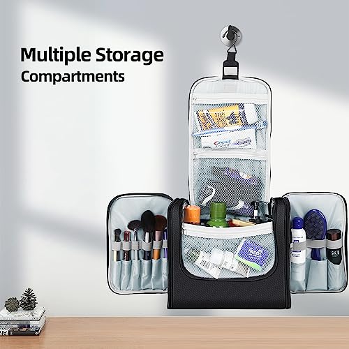 Buruis Extra Large Capacity Toiletry Bag for Women and Men, Hanging Toiletry Organizer Cosmetics Makeup Bag, Water-resistant Dopp Kit for Full Sized Toiletries, Travel Essentials (Black)2