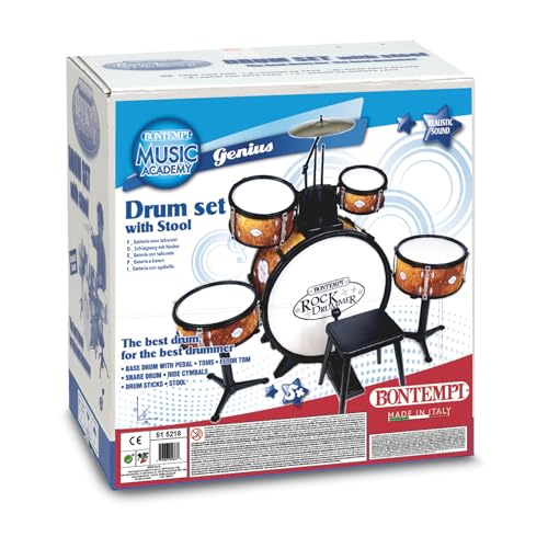 Bontempi BeatFusion Pro – Batterie Complète Avec Grosse Caisse Et Cymbale – Tabouret Inclus – 700x400x800 Mm