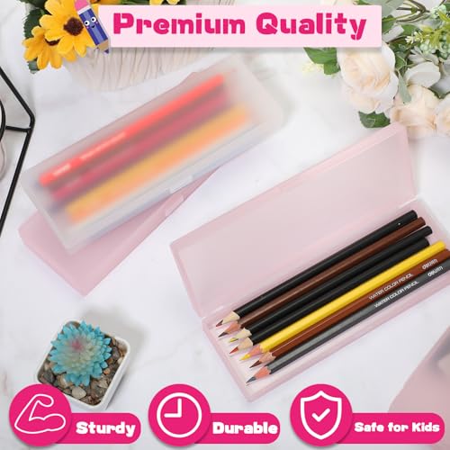 Image of Fainne 36 Pcs Plastic Pencil Case Bulk Plastic Pencil Boxes Frosted Pens Holder with Hinged Lid and Snap Closure for Stationery Organizer School Office (White Pink)