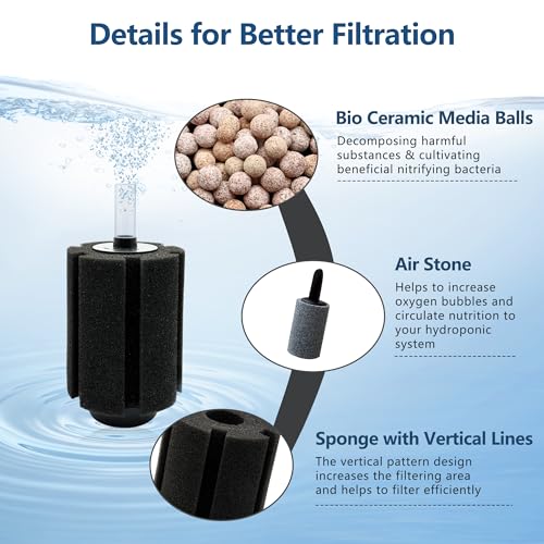 Image of 10-50Gal 2 pack Aquarium Sponge Filter with Air Stone and Ceramic Media | Ultra Quiet Fish Tank Filters fit Breeding Fry Betta Shrimp Fish Tank