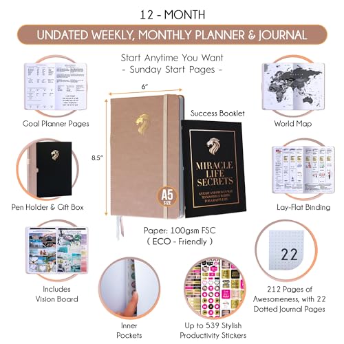 Image of Hourly Planner - Undated Daily, Weekly & Monthly Planner with Budget Section | A 12 Month Journey to Increase Productivity & Happiness | Life Organizer & Gratitude Journal - Vertical Format