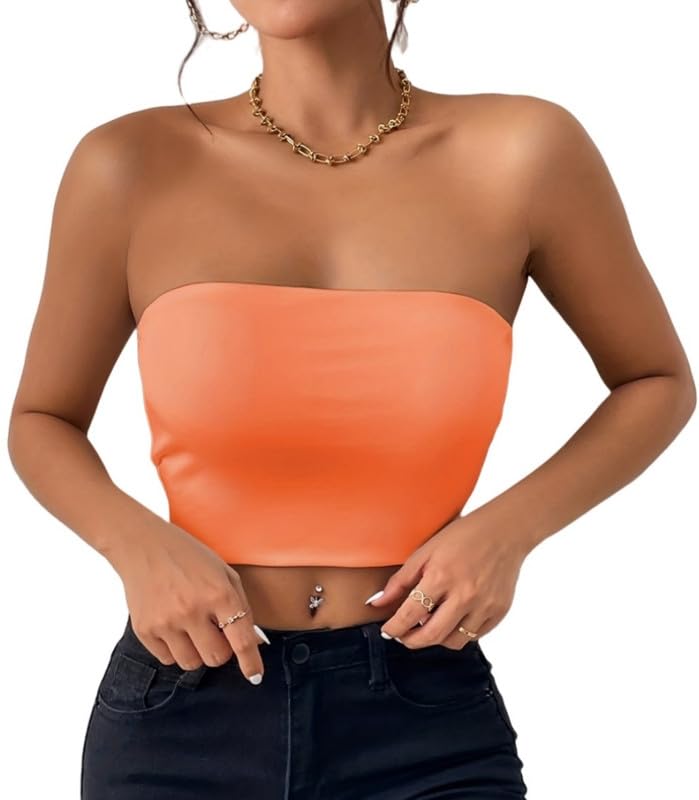 Sukiglam Tubo Top Mujer Camiseta Sin Tirantes Verano Bandeau Slim Fit Sin Mangas Crop Tops con Banda Elástica Doble Capa Blusa Tubo Básico Y2K Shirt Sexy Sin Acolchado Bustier Aesthetic Clothes