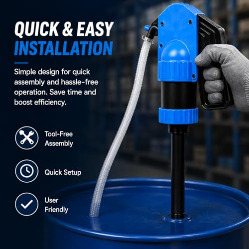 Image of 55 Gal Hand Drum Pump - Plastic Lever Action Drum Pump for DEF, Antifreeze, Oil & Low-Viscosity Liquids - Includes 5.74 ft 3 /4 inch Corrugated Hose - Manual Siphon Pump for 55 Gallon Barrel