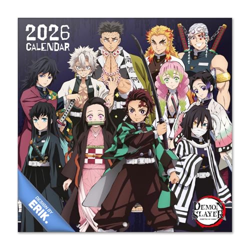 Grupo Erik Calendario 2026 pared Demon Slayer Manga - Almanaque pared 2026 Guardianes de la noche : Planificador mensual Con espacio para Anotar, Ilustraciones y Fácil de colgar (30x30cm)