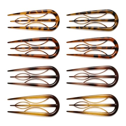 U-Shaped Hair Forks for Women, 8 Pcs, Resin Tortoise Shell, Anti-Slip Teeth, Strong Hold, 4 Assorted Colors, Elegant Updos & Buns (8-Piece Set 2 (4 Colors)) image 3