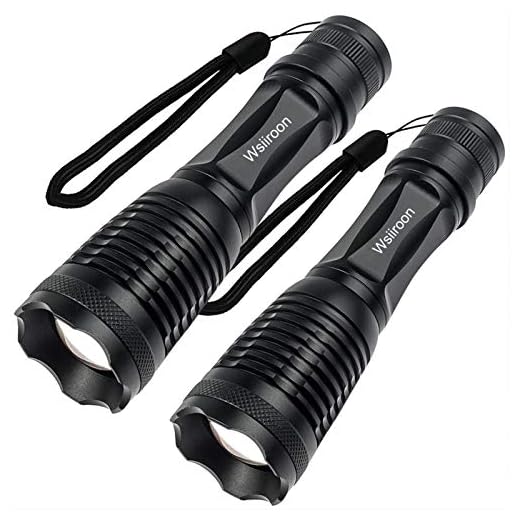Ultra-Bright LED Flashlight, Wsiiroon CREE XML-T6 LED Flashlight, Zoomable, IP65 Water-Resistant, Portable, 5 Light Modes for Indoor and Outdoor Use, 2 pack (Batteries Not Included)