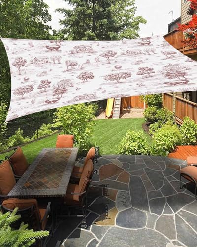 Countryside Landscape Sun Sail Shades Rectangle Canopy,Sunlight Block Heavy Duty Curved Backyard Shade Cover,Waterproof Sun Shades for Patios Garden Outdoor,12'x16' Farmhouse Rustic Cottage Red Brown