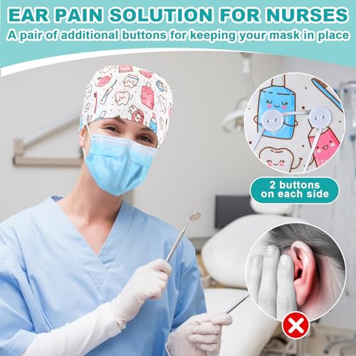 Image of Unittype 4 Pcs Nurse Caps for Women Nursing Working Caps with Button and Sweatband Adjustable Elastic Scrub Hats for Dentist