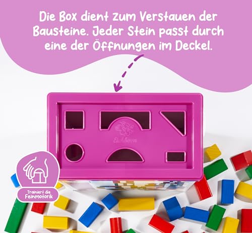 Eichhorn 100010171 100 bunte Holzbausteine in der Aufbewahrungsbox mit Kordel und Sortierdeckel, für Kinder ab 1 Jahr