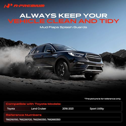Image of A-Premium Mud Flaps Compatible with Toyota | for Land Cruiser 2016-2021 Sport Utility, No Drilling Required Mud Guards with Hardware Accessories, Set of 4 Front and Rear