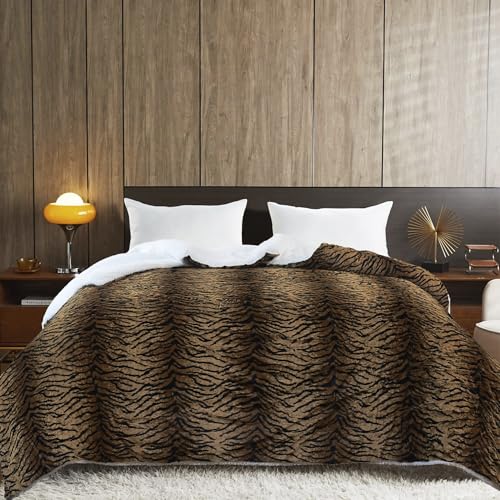 Home Soft Things Soft and Thick Faux Fur Sherpa Backing Bed Blanket, Tiger, 86