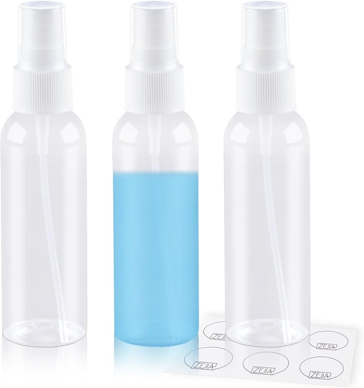 Frascos spray recarregáveis ZEJIA transparentes 60 mL com etiquetas, Pacote com 3