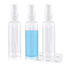 ZEJIA Small Spray Bottles 2OZ, Plastic Travel Spray Bottle, Refillable Mini Spray Bottle for Face, Liquids, Perfume, with Labels (3 Pack)