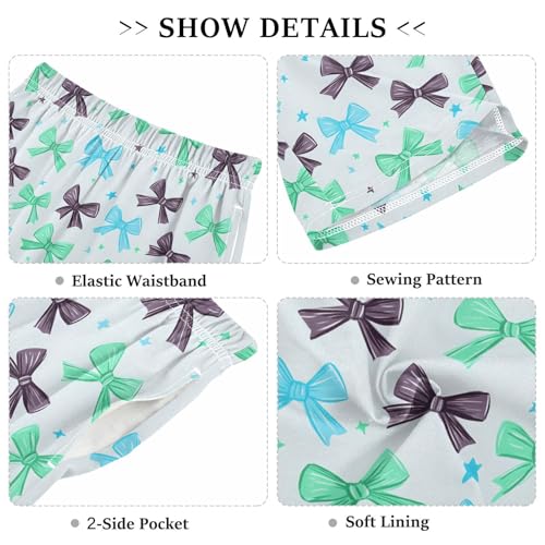 Blue Green Bow Sleep Shorts Summer Pajama Shorts Elastic Waist Sleep Bottoms with Pockets 6-14 Years3
