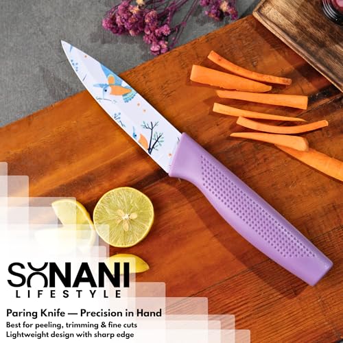 Image of Professional Piece Kitchen Knife Set - High Carbon Stainless Steel Chef, Utility & Santoku Knives with Ergonomic Blue Handles Knife (Purple, 3 piece)