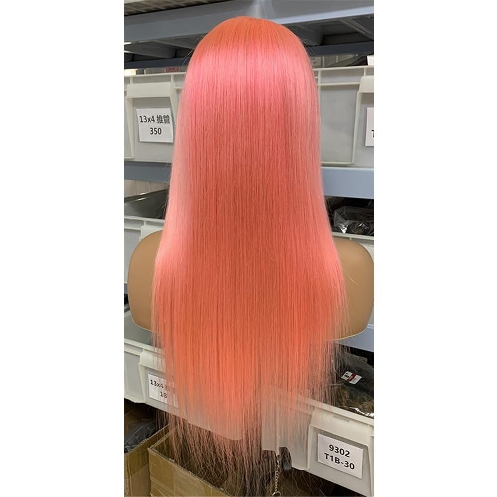 xiuling4568 13x4 Lace Front Wigs for Women Human Hair Pre Plucked Straight Colored Glueless Wig 180 Density Hairs Extensions(Dark pink,14inch)
