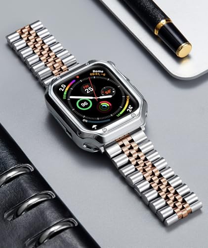 Image of BINLUN Compatible with Apple Watch Band 49mm 46mm 45mm 44mm 42mm 41mm 40mm 38mm for Men Women, Stainless Steel Metal Strap with TPU Case Fit for iWatch Series Ultra /SE3 /11 /10 /9 /8 /7 /SE2 /SE /6 /5 /4 /3 /2 /1