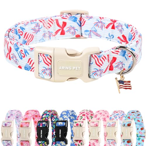 Image of ARING PET 4th of July Dog Collar, Cute Patriotic American Flag Doggy Collars for Puppy Small Medium Large Boy Girl Dogs Pet, for Independence Parades Outdoor Walking Hiking Picnic Daily Photos, XL