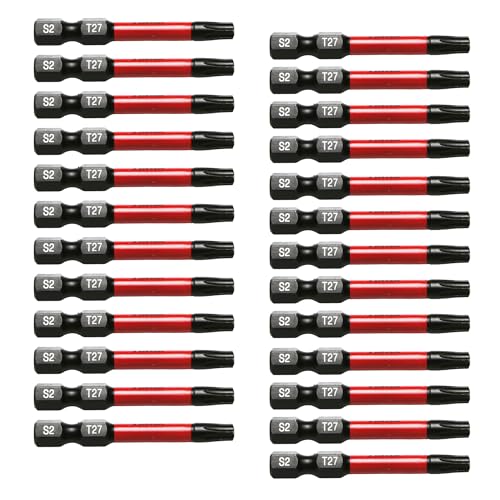 TMAX 25 pc T27 Torx Star 6 Point T-27 Black High Torque Impact Screwdriver Insert Bits Set S2 Steel Torsion Resistant 2 Inch Long 1/4 Inch Hex Shank with Quick Release Slot
