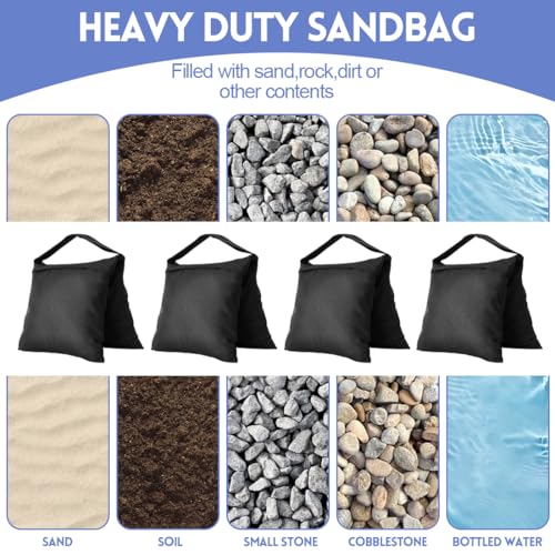4 Stück Sandsäcke Zum Beschweren Set, 57x26,5cm Sandsack mit 4 Kletterhaken und 8 Verschlussbeutel, 600D Oxford Sandbag Leerer Sandsäcke Gewichte Beschwerung für Pavillon, Zelt, Stativ, Fotografie