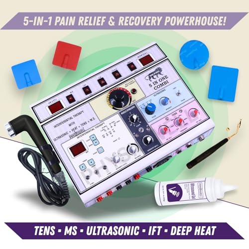 Image of PhysiowellPhysiotherapy Machine Electrotherapy Combo for All Pain Relief Device Physiotherapy Equipment 5 In 1 Interferential Muscle Stimulator Tens Ultrasound Deep Heat with 1 Year Warranty