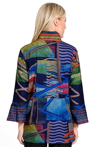 Ali Miles Womens Printed Brushed Knit Button Jacket Bell Sleeve Cuffs2