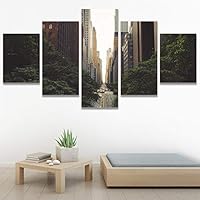 SIGNWIN 5 Panel Canvas Wall Art Modern Art Architecture & Maps Building Contemporary Expressive Multicolor Photography for Home Decorations Ready to Hang - 60