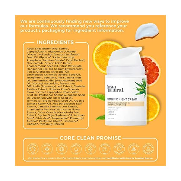 InstaNatural-Brightening-Face-Moisturizer-Vitamin-C-Anti-Aging-Night-Cream-Facial-Moisturizer-Vitamin-E-Hyaluronic-Acid-Niacinamide-Face-Lotion-Collagen-Lotion-Anti-Wrinkle-Facial-Cream-17-oz InstaNatual Vitamin C Night Cream, Night Moisturizer for Face with Hyaluronic Acid, Jojoba Oil, Vitamin E and Niacinamide, Vitamin C Face Cream