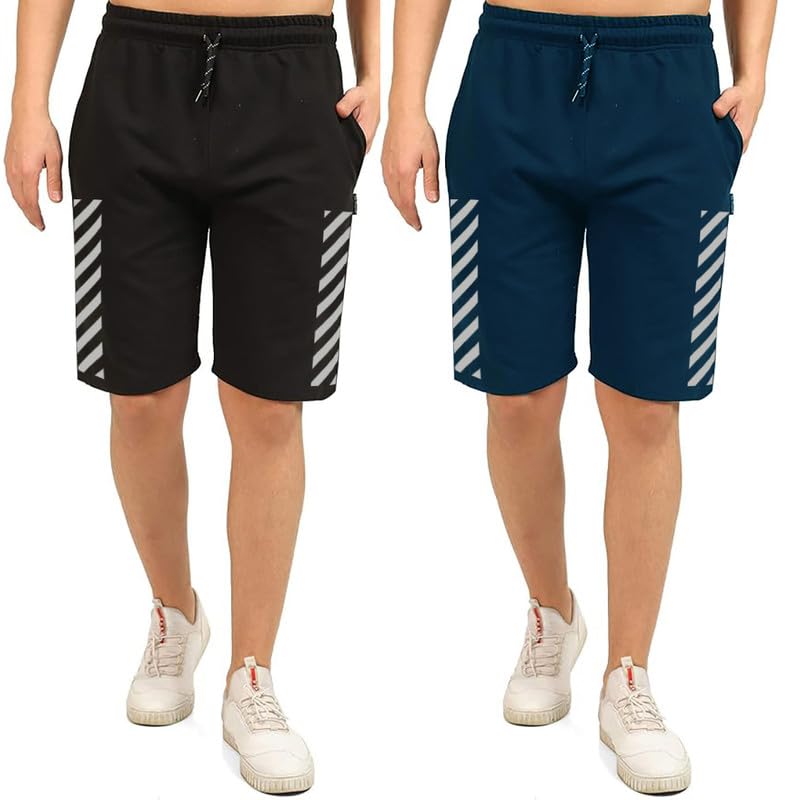 Men's Cotton Knee Length Casual Shorts- (S,M,L,XL,XXL,3XL,4XL,5XL,6XL) Plus Sizes Workout Shorts, Running Shorts with 2 Side Pockets-Pack of 2-image-36