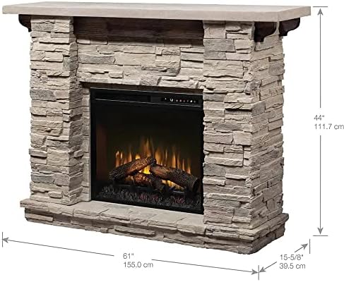 Dimplex Featherston Electric Fireplace with Mantel Surround Package | Pine with Gray Stone-Look, Includes 28" Electric Firebox Heater | 1500W | LED Flames | Remote Control | #GDS28L8-1152LR